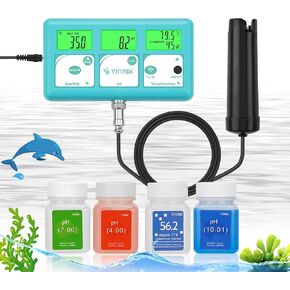 Aquarium pH Salinity Monitor, Smart pH Salt Meter, Digital pH PPM Salt Tester for Saltwater Aquarium Reef Tank, WiFi 5 in 1 pH Salt TDS Humidity Temp Monitor for Freshwater Fish Tank, Koi Pond