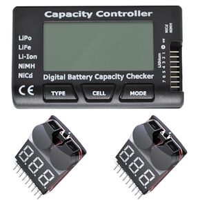 2PCS 2in1 1-8s Lipo Battery Voltage Tester RC Cellmeter 7 Digital Battery Capacity Checker Cell Meter Battery Checker Tester for Household Batteries