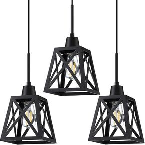3 Pack 1 Light Rustic Farmhouse 5.5" Cross Metal Lantern Cage Mini Kitchen Island Pendant Light Fixture,Black Finish for Table Foyer Over Sink Dining Room Cafe Bar