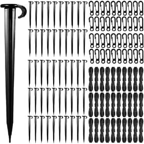 50 Sets 7 Inch Plastic Stakes for Inflatables Replacement Stakes for Outdoor Inflatables Christmas Decorations Plastic Yard Stakes Hooks Nylon Rope for Tent Christmas Inflatables Stakes
