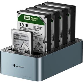 Yottamaster 5-Bay Hard Drive Docking Station Aluminum for 2.5''/3.5'' SATA SSD/HDD, USB 3.2 Gen1 Hard Drive Cloner Duplicator, Supports UASP and Up to 90TB (5x18TB) for 1-to-4 Offline Cloning