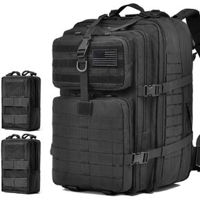 64L Large Tactical Backpack, Military Backpack, Molle Backpack, Tactical Bag, Hiking Daypacks (3, black)