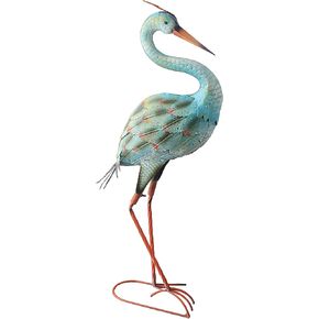 Garden Decor Blue Heron Yard Art Decor Large Metal Cranes Statues for Outdoor Indoor Decorations, Outside Patio, Pool, Lawn (Blue)