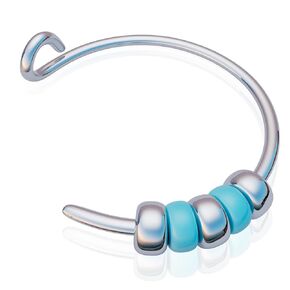 Silver Fake Clip On Nose Ring With Tiny Blue Beads 24 Gauge - 925 Sterling Silver Faux Nose Hoop Adjustable Jewelry