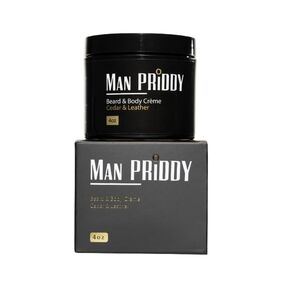 MAN PRIDDY 4 oz Cedar Leather Beard & Body Creme; 2-in-1 cream blend of all natural & organic ingredients designed to moisturize your body, beard and skin beneath while promoting beard growth.
