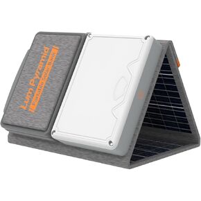 LUM Pyramid Portable Solar Charger 99.9 Wh Solar Bank Equipped with 24W Foldable Solar Panel and Adjustable LED Camping Light, 65W PD USB-C, 22W QC3.0 USB-A Output