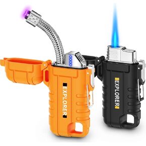 Luxgaze 2 Pack Waterproof Lighter Outdoor Electric Torch Lighter Flexible Neck Rechargeable Arc Lighter Butane Lighter Flameless Plasma Lighter for Camping Hiking Adventure Survival Tactical Gear