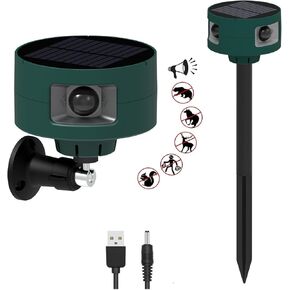 HULPPRE Solar Indoor&Outdoor Motion Sensor Alarm,Ultrasonic,360° Moton Detection,130db Noise Maker,4 Modes,Mount on Ground or Fence,Red Motion Activated Strobe Light,Say Goodbye to The Intruders