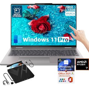 Lenovo Yoga 7 2-in-1 AI Laptop - with 8 in 1 External Optical Drive 16" WUXGA 2K Touchscreen AMD Ryzen 7 8840HS Backlit KB Fingerprint Reader Windows 11 Pro & Office 2021 Lifetime(16GB DDR5 | 1TB SSD)