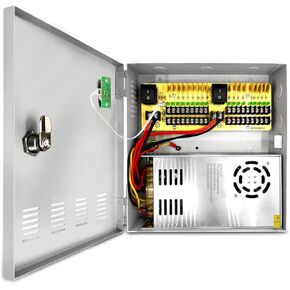 18-Channel DC 12-Volt 30-Amp Output CCTV Distributed Security Camera Power Supply Box/Converter with AC Plug and Lock for CCTV Cameras,IP Cameras,DVR Surveillance System.(30A 18-Channel)