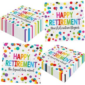 Retirement Napkins,Retirement Party Supplies 40pcs Happy Retirement Napkins Colorful Dot Retirement Cocktail Napkins for Retirement Party Decorations