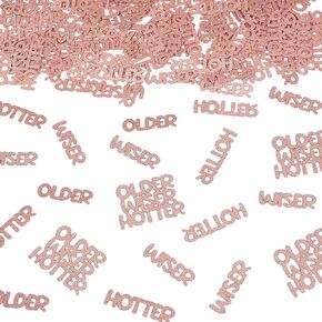 Older Wiser Hotter Glitter Confetti for Rose Gold Birthday Party Table Scatter, Pink Table Decorations for Women Girls 25th 30th 40th 50th 60th 70th 80th Birthday Anniversary Paper Confetti (100 PCS)