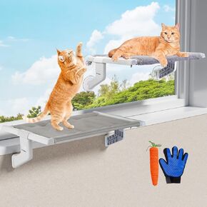 2 in 1 Cat Window Perch,Cat Hammock with Metal Sliding Clamping Adjustment,Removable Two Fabrics Cover,4 Suction Cups,Cat Window Beds for Indoor Cat(22"x13")