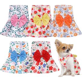 5 Pieces Dog Dresses for Small Dogs Girls Floral Puppy Dresses Pet Dog Princess Bowknot Dress Cute Doggie Summer Outfits Dog Clothes for Yorkie Female Cat Small Pets, 5 Styles(Fresh Style,X-Small)