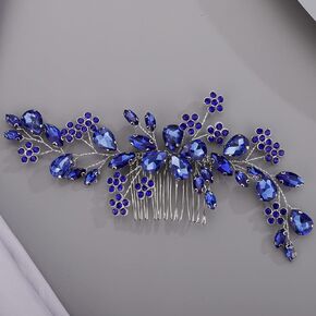 Teardrop Flower Crystal Hair Comb for Women Cute Crystal Comb for Bride BLUE