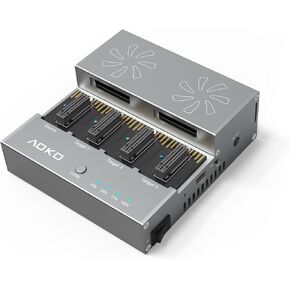 AOKO 4 Bay M.2 NVMe SSD Cloner Duplicator with Cooling Fan,External NVMe to USB Enclosure Adapter 40Gbps NVMe Docking Station for NVMe 22110/2280/2260/2242/2230-Aluminum Alloy