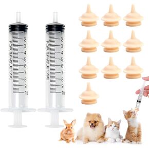 Nipple for Kittens, Pet Feeding Nipples for Nursing 10Pcs Silicone Natural Rubber Nipples Pacifier 2 Needleless Syringes Small Baby Animals Puppies Suitable for Newborn Cat Dog Rabbit Puppy Squirrel in Kuwait