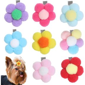 8 PCS Dog Hair Clips, Fur Ball Flower Dog Hair Bows Flower with Clips, ,Pet Small Dog Flower Dog Accessories, Dog Flower Hair Clips, Cat Puppy Party Christmas Birthday Grooming Hair Accessories