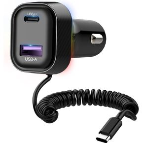 Car Charger 60W Super Fast Charging, QC3.0 USB C Car Phone Charger with 3.2ft PD 30W Type C Cable, 3 in 1 Car Adapter for iPhone 16/15/14/13Pro Max Plus Samsung Galaxy Google Pixel/Android Black