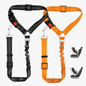 Dog Seat Belt, Adjustable Reflective Dog Car Seatbelt Leash, Elastic Bungee Buffer Heavy Duty Nylon Dog Harness for Travel Riding