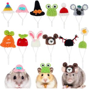 12Pcs Hamster Hats Animals Tiny Hats Guinea Pig Snake Hat with Adjustable Strap Small Cute Hand Knitted Mini Party Hats for Stuffed Animals Christmas Holiday Party