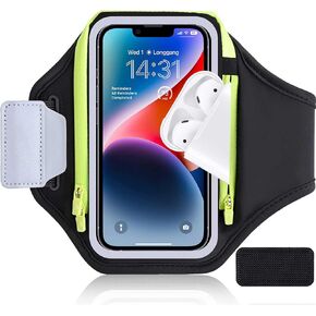 6.8'' Arm Band for Phone for Running with Earphone Bag, Cell Phone Holder Case for iPhone 15 14 13 12 11 Pro Max Galaxy S23 S22 Ultra Waterproof Armband with Car Home Key Zipper Pocket