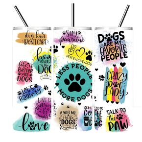 Dog Mom 20 Oz Skinny Tumbler - With Straw and Lid - Dog Lover Cup - Gifts for Dog Lovers - Less People More Dogs! -Funny Dog Sayings Cup Mug Travel