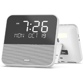 Alarm Clock Radio Bluetooth Speaker FM Radio with Clear HiFi Sound Quality, Natural Sound Machine & Night Light for Bedroom, Dual Music Alarms, Aesthetic Style, Remote Control, Wall Mountable