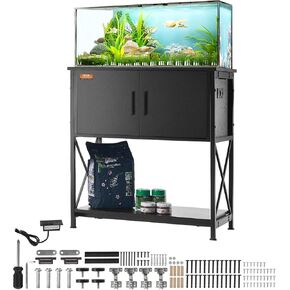 VEVOR Aquarium Stand, 20 Gallon Fish Tank Stand, 25.6 x 16.5 x 31.9 in Steel and MDF Turtle Tank Stand, 167.6 lbs Load Capacity, Reptile Tank Stand with Storage Cabinet and Embedded Power Panel, Black