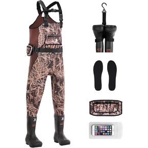Waterfowl Hunting Waders for Women, Waterproof Duck Hunting Waders Female Insulated Neoprene Chest Wader Camo Bootfoot Wader with Boot Hanger for Fishing Breathable Hunter Waders Weighters