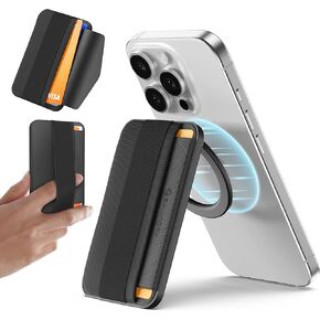 Sinjimoru for MagSafe Wallet, Adjustable Stand with Magnetic Wallet, 3000G Magnetic Strengh, Soft Wool Band Grip, Side Access Type, M-Band Stand Black