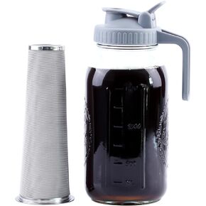 Cold Brew Coffee Maker 64 Oz Mason Jar Cold Brew Pitcher With Strainer Half Gallon Wide Mouth Glass Iced Coffee Maker With Spout Lids 2 Quart Glass Pitcher For Fridge, Sun Tea, Lemonade, Cold Brew in Saudi Arabia