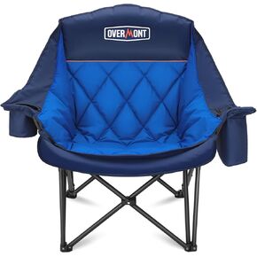 Overmont Oversized XL Camping Chair for Adults - 450lbs Support Heavy-Duty Padded Folding Chair with Side Pocket Cup Holder for Outdoor Sports Garden Beach Fishing Lawn Black