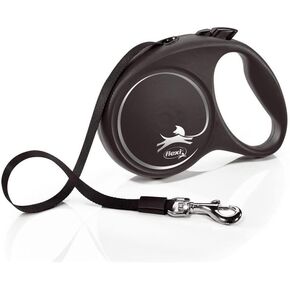 Flexi - Leash - Black Design - Strap Version - Modern and Ergonomic Shape - Advanced Guidance System - Retractable Leash - Made in Germany - Black/Silver - L - 16 ft
