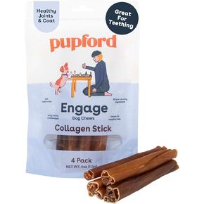 Pupford Collagen Stick Chews for Dogs & Puppies, All Natural, Healthy, Bully Stick and Bone Alternative Treat (6", 4 Pack)
