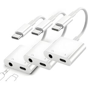 3 عبوات USB C إلى 3.5 ملم محول مقبس سماعة الرأس لهاتف iPhone 16/16 Pro/15/15 Pro/Pro Max/Plus، سلك كابل دونجل صوت Aux 2 في 1 مع PD شحن سريع لجهاز iPad، Galaxy S24 S23 S22 S21 الترا بيكسل