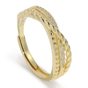 Meissa Handmade Hammered Sterling Silver Cross Rings for Women Girls Gold Plated X Ring Boho Thumb Band Open Adjustable Statement Ring Jewelry Gifts for Her, Gold