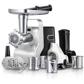 Meat Grinder Heavy Duty - 5 in1 Meat Grinder for Home Use - 3000W Max Powerful - Sausage Stuffer with 3 Stainless Steel Grinding Plates - Size #12