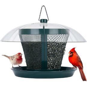 Kingsyard Bird Feeder for Outside Metal Mesh Wild Bird Feeder with Weatherproof Dome Dual Feeders 2.5 lbs. Seed Capacity for Finch Cardinal