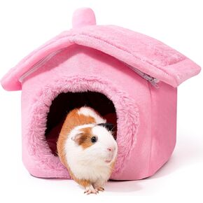 Guinea Pig House, Separable Plush Roof, Guinea Pig Bed, Guinea Pig Hideout, Rabbit Bed, Bunny Hut, Guinea Pig House for Guinea Pig, Bunny, Rabbit and Other Small Pets - Pure Pink