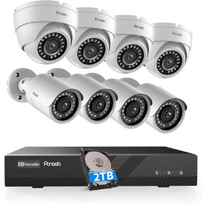 8 Channel Security Camera System, (4) Dome (4) Bullet 5MP Wired IP PoE Cameras for Outdoor Home Surveillance, Built-in Mic, AI Human Detection, Remote Access, 4K 8CH NVR 2TB HDD, PM020808-5M