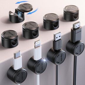 9 Pack Magnetic Cord Organizer [Upgraded Twist-Lock Clips], [360°Rotating Lid] Chfeila Adhesive Cable Management Clips, Phone Charger Cord Holder for Desk Nightstand Car Table Wall, Purple
