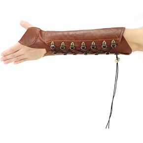 QWORK Handmade Leather Archery Arm Guard Hand Protector Brace for Longbow Hunting and Shooting - 33cm Length, Unisex Medieval Bracer