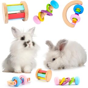 3 Pcs Rabbit Toys - Wooden Bunny Toys - Bite-Resistant Guinea Pig Toys - Hamsters Chinchillas Toys - Prefect for Small Animals Playing Teeth Grinding Indoor Outdoor
