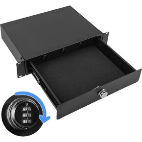 2U Rack Mount Drawer, Server Rack Drawer w/Combination Lock & Foam Pad, Powder Coated Locking Rack Drawer for 19 Inch Network Equipment/Server/DJ/AV Racks, Cabinets and Enclosures