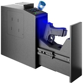 Gun Safe, Biometric Pistol Safe Fingerprint Handgun Safe, Mounted Single Gun Safe for Handgun with 3 Ways Quick Access, Bedside Gun Safe for Nightstand, Bedroom, Desk, Wall, Dresser