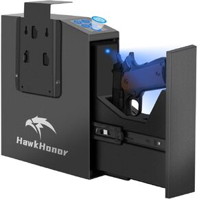 Biometric Gun Safe For Handgun, Nightstand Gun Safe, Gun Lock Box For Desk, Car, Truck, Slider Fingerprint Gun Safe Bedside, Quick Release Gun Safe With Fingerprint, PIN Code, Key Access