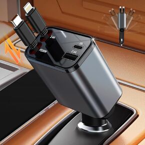 لشاحن iPhone شحن سريع 35 وات، 3 في 1 مع منفذ USB-C، 2.6 قدم قابل للسحب PD من النوع C وللكابلات، قابس قابل للطي، كتلة شحن محمولة على الحائط من GaN لأجهزة AirPods وSamsung وAndroid