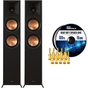 Klipsch RP-6000F II High-Fidelity Floorstanding Speaker (Pair) with Enhanced Bass Ebony Bundle with Deco Gear 100ft Long 16 AWG Speaker Wire + Brass Speaker Banana Plugs