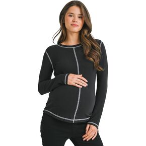 Womens Waffle Knit Long Sleeve Crewneck Maternity Top